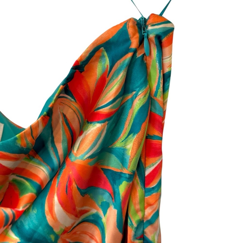 Nicole Miller Tropical Print One-Shoulder Satin Maxi Dress 10 L - Picture 7 of 8